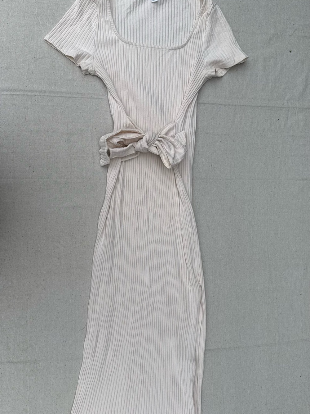 Ribbed Tie-Waist Maxi Dress in Light Beige